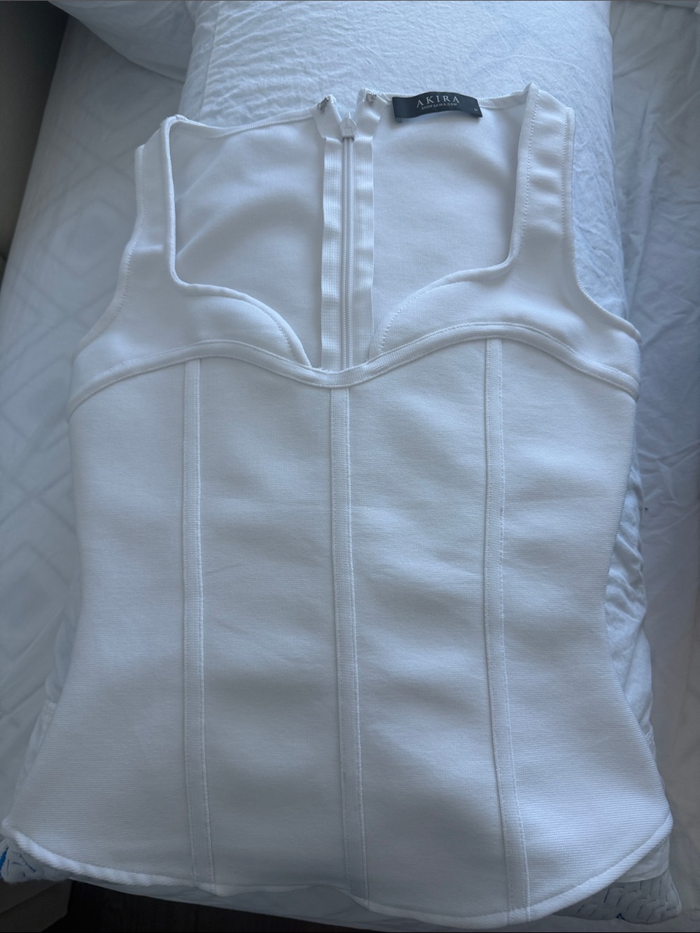 AKIRA White Structured Corset-Style One-Piece Bodysuit